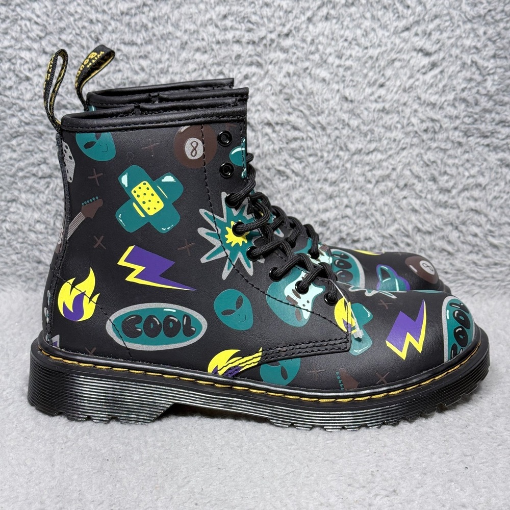 Dr. Martens 1460 Sticker Print Kids Size 4 Combat Boots Black Leather